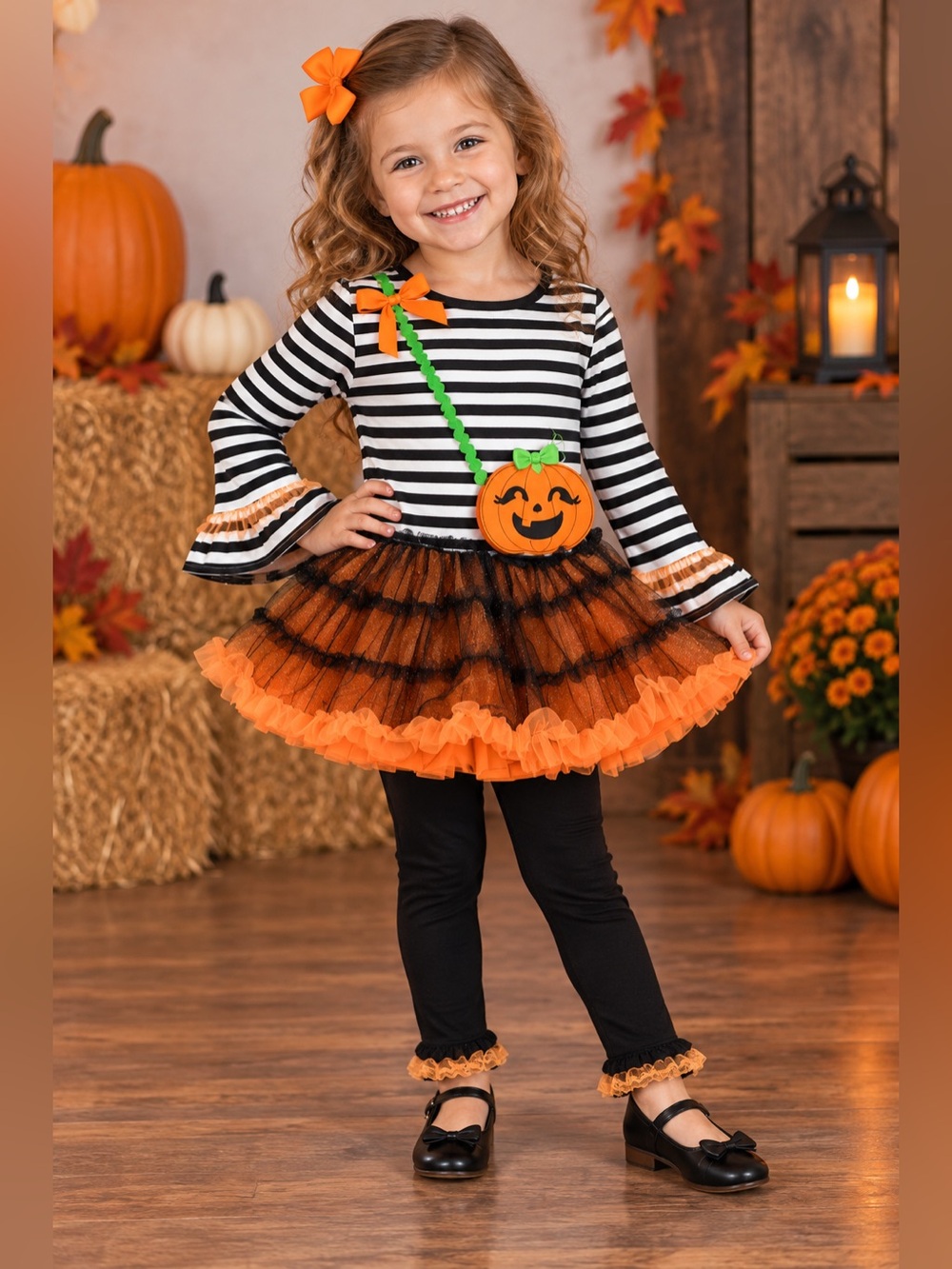 Nannette Kids Halloween Pumpkin Tutu Top & Legging Set